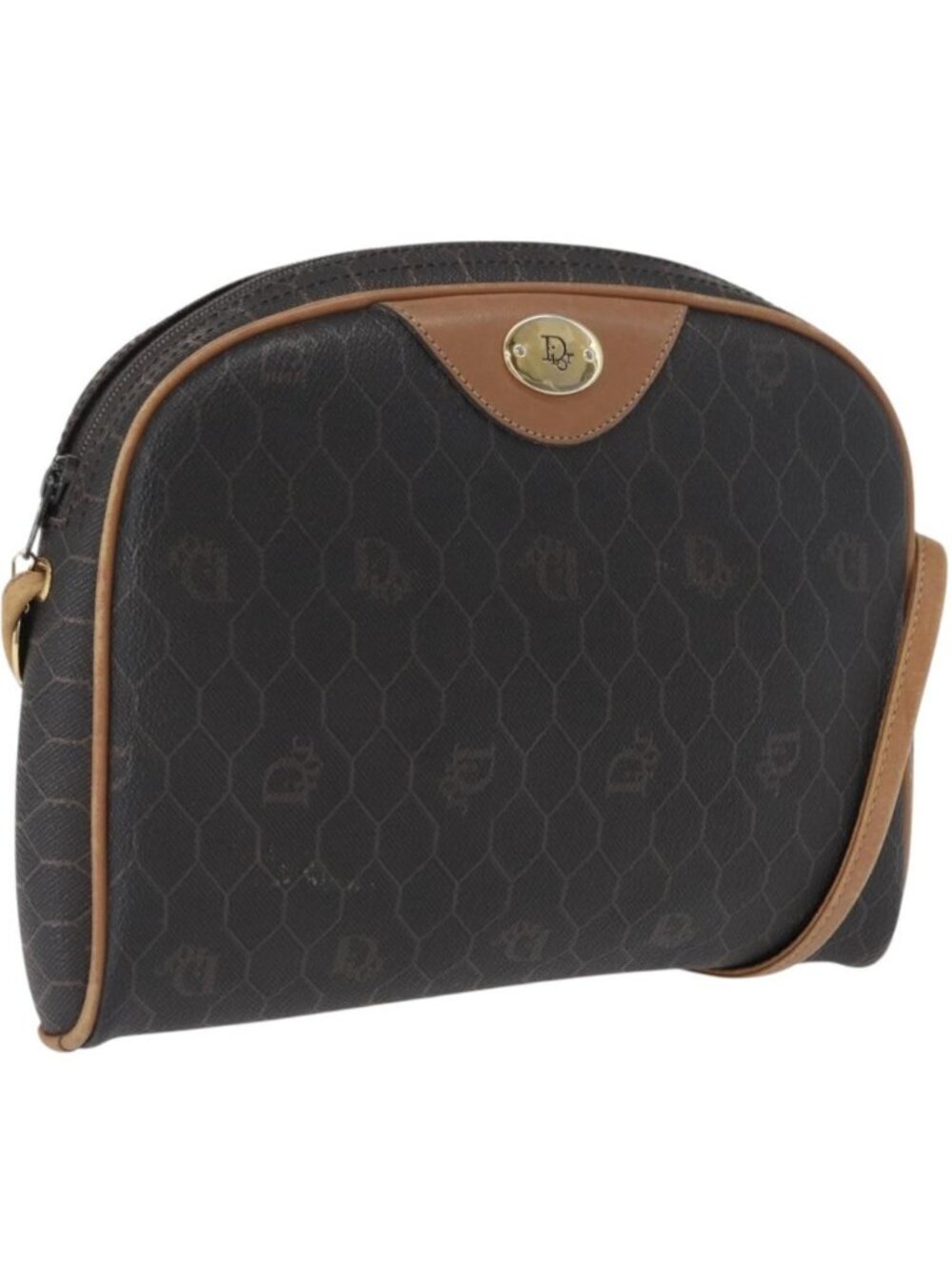 Christian Dior Honeycomb Canvas Shoulder Bag PVC Black Gold